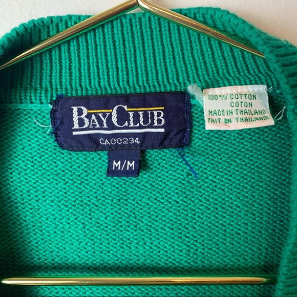 1980s Vintage Bay Club Men’s Green Cardigan Sweater Sz M - Picture 4 of 14